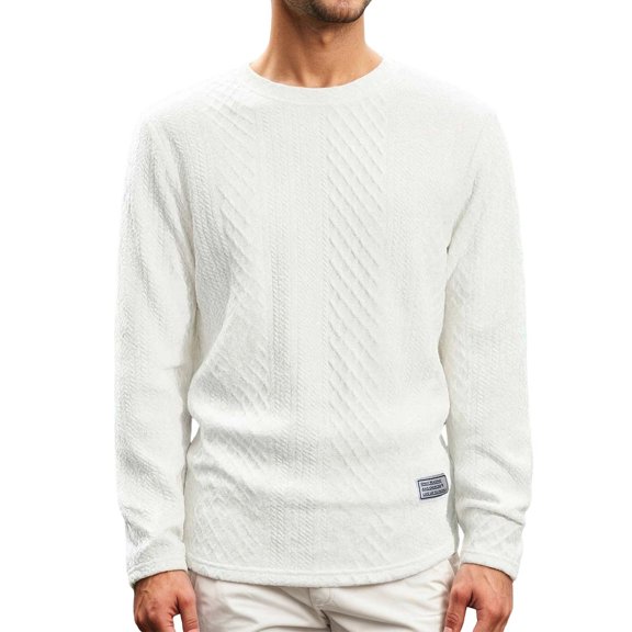 DHFJKG Sweatshirt For Men Jacquard Bottoming Shirt Crew Neck Long Sleeve Solid Color Pullover Top Autumn Winter Classic Tops