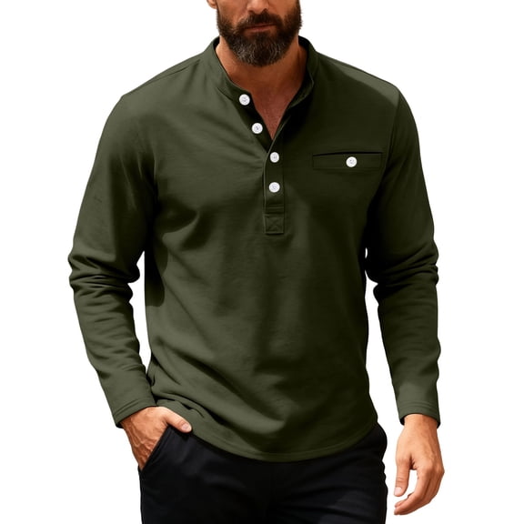 DHFJKG Sweatshirt For Men Stand Collar Loose Fit Long Sleeve Pullover Top Button Placket Autumn Winter T-Shirt Soft Tops