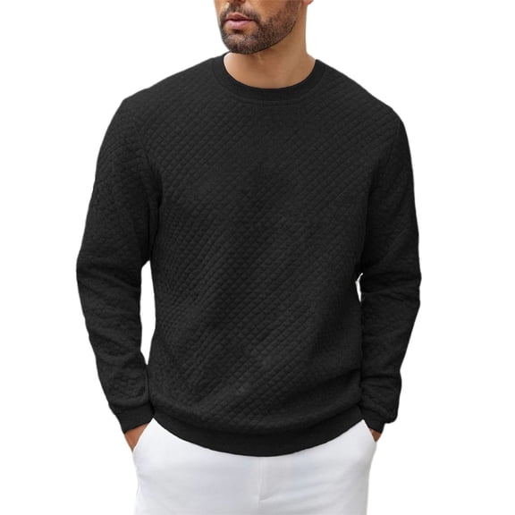 DHFJKG Sweatshirt For Men Waffle Solid Color Long Sleeve Crewneck Pullover Top Lightweight Athletic Wear Comfort Tops