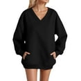 thumbnail image 1 of DHFJKG Sweatshirt For Women Oversized V Neck Long Sleeve Plain Sweatshirt Drop Shoulder Loose Fit Casual Pullover With Pocket Classic Tops, 1 of 4