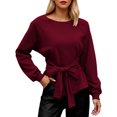 thumbnail image 1 of DHFJKG Sweatshirt For Women Tie Waist Raglan Sleeve Solid Color Round Neck Pullover Lightweight Comfort Tops, 1 of 4