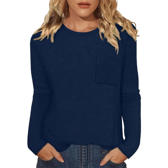 DHFJKG Sweatshirt For Women Waffle Long Sleeve Crewneck Loose Fit Solid Color Tunic Top Pullover Everyday Wear Comfort Tops
