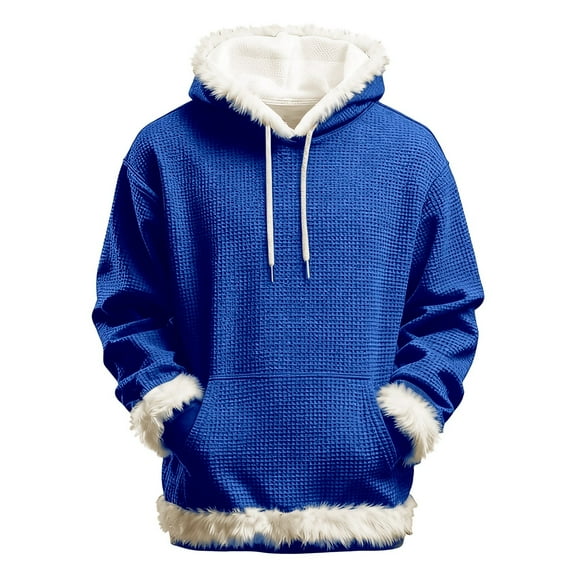 DHFJKG Sweatshirt Unisex Fuzzy Trim Waffle Long Sleeve Loose Fit Hooded Drawstring Pullover For Women Men Fluffly Shaggy Winter Warm Classic Tops