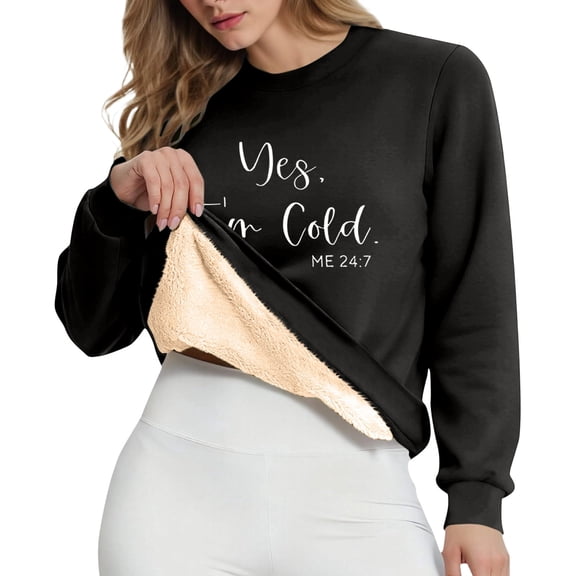 DHFJKG Sweatshirt For Women Winter Insulated Fuzzy Lining Crewneck Long Sleeve Letter Printed Casual Pullover Shirt Casual Daily Wear Thermal Classic Tops