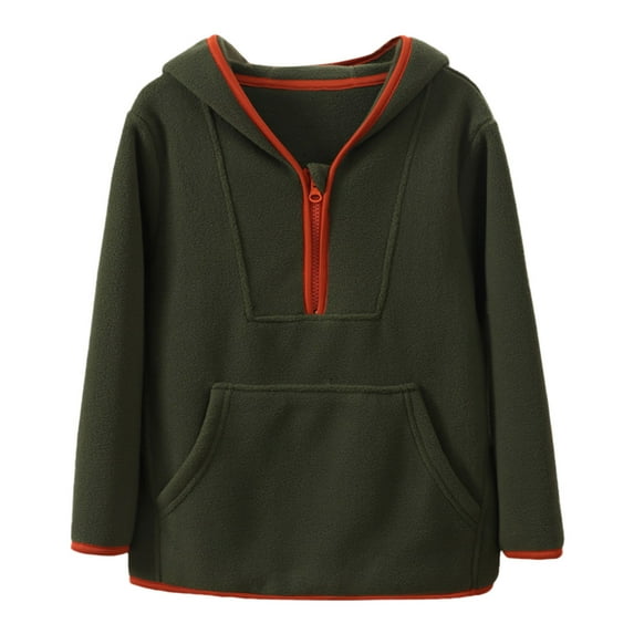 DHFJKG Sweatshirts Boys Girls Winter Lined Hoodie Kid's Half-Zipper Pullover Hooded Pocket Sweatshirt Long Sleeve Stylish Tops