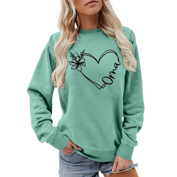DHFJKG Sweatshirts For Women Heart Print Long Sleeve Shirts Crewneck Relaxed Fit Casual Pullover Fashion Blouse Daily Wear Comfortable Tops