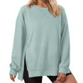 thumbnail image 1 of DHFJKG Sweatshirts For Women Long Sleeve T-Shirts Solid Color Round Neck Pullover Side Zipper Casual Loose Fit Long Sleeve Soft Tops, 1 of 6