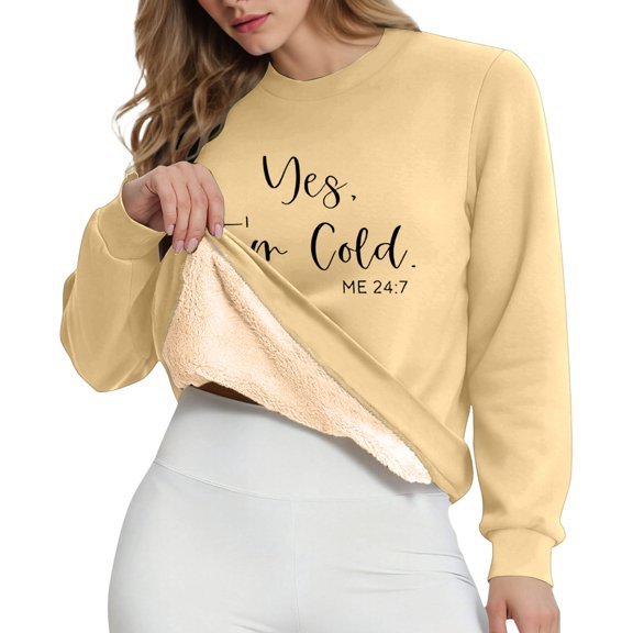 DHFJKG Sweatshirts For Women Fuzzy Lining Insulated Crewneck Long Sleeve Letter Printed Casual Pullover Shirt Casual Daily Wear Thermal Winter Soft Tops