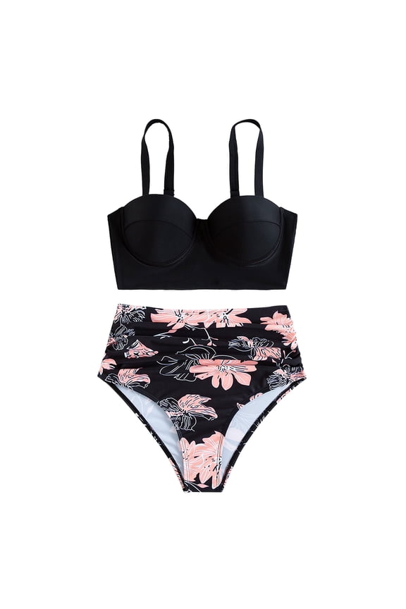 Swim Suits For Women 2026 Padded Push Up High Waisted Two Piece Bikini Set Retro Swimwears Halter Bathing Suit Stylish Beachwear