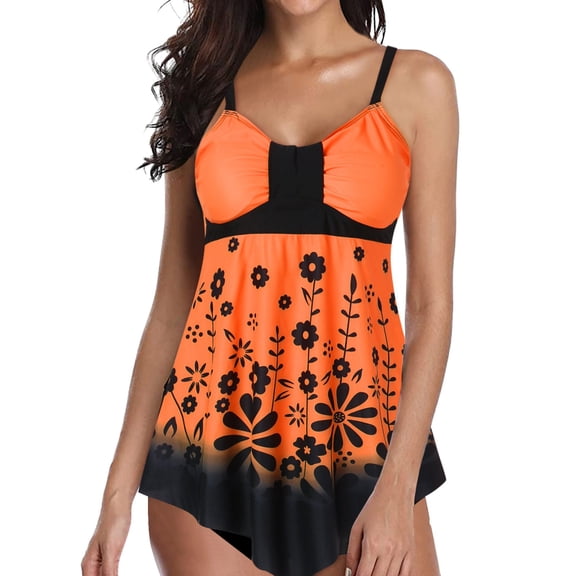 DHFJKG Swim Suits For Women 2026 Retro Two Piece Swimsuits Twist Front Adjustable Straps Flowy Top With Briefs Bottom Stylish Beachwear