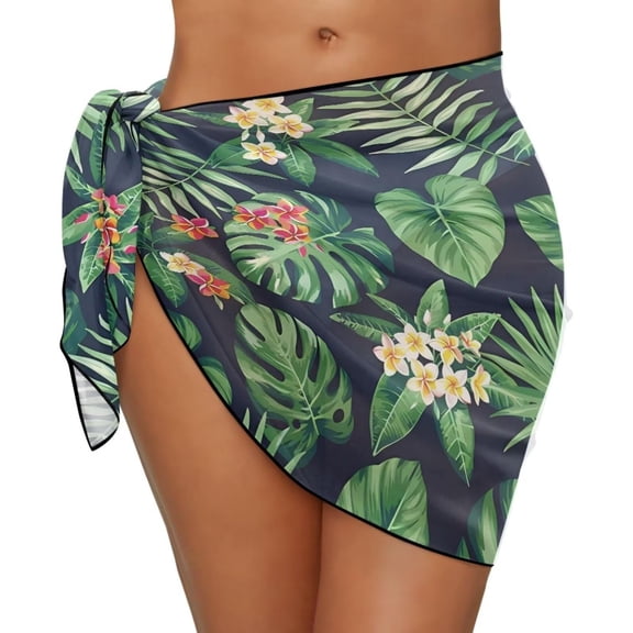 DHFJKG Swimsuit Cover Up For Women Sheer Mesh Skirt Hawaiian Tropical Printed Wraps Bathing Suit Coverup Scarfs Versatile Beachwear