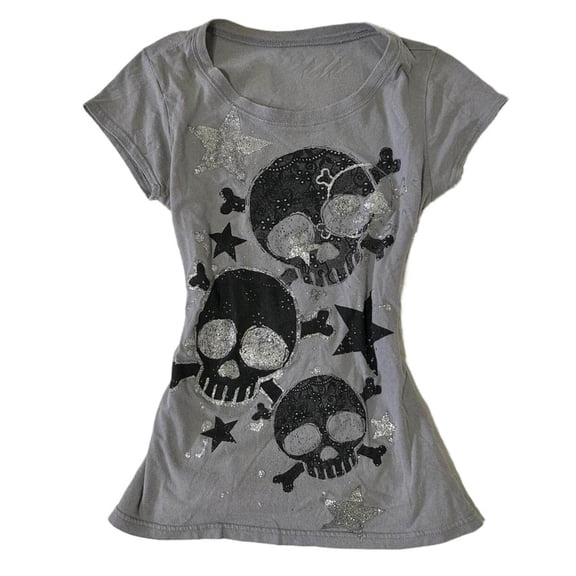 DHFJKG T Shirts For Women Short Sleeve Summer Glitter Skull Printed Slim Fit Stretchy Tee Cute Y2K Gothic Clothes Gothic For Teen Girls Trendy Tops