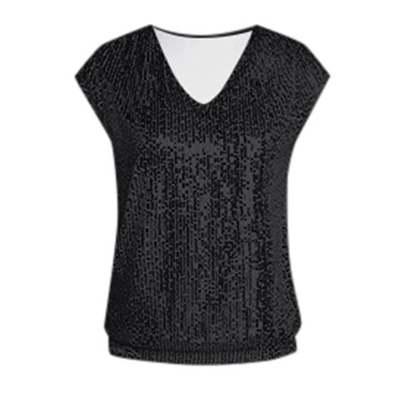 DHFJKG T Shirts For Women Sparkly Sequins Tops V Neck Short Sleeve Loose Fit Solid Color Glitter Tees Summer Party Wear