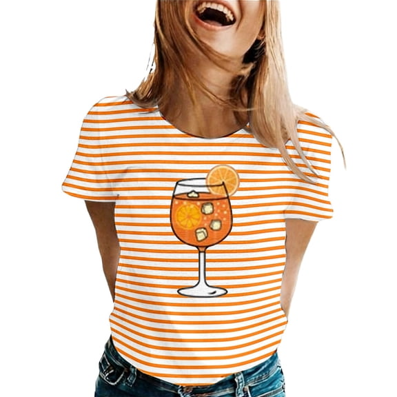 DHFJKG T Shirts For Women Striped Round Neck Short Sleeve Top Casual Everyday Tee Stylish Pattern Loose Fit Versatile Tops