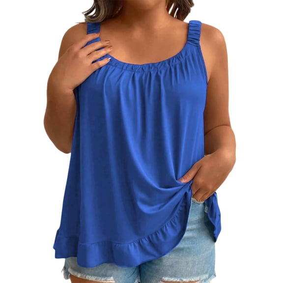 DHFJKG Tank Tops For Women Scoop Neck Sleeveless Loose Fit Summer Casual Solid Color Elastic Straps Basic Tee Beach Vacation Clothes Comfy Top