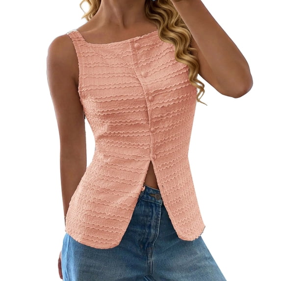 DHFJKG Tank Tops For Women Square Neck Summer Sleeveless Cami Shirts Button Front Solid Color Textured Basic Tee Going Out Versatile Tops