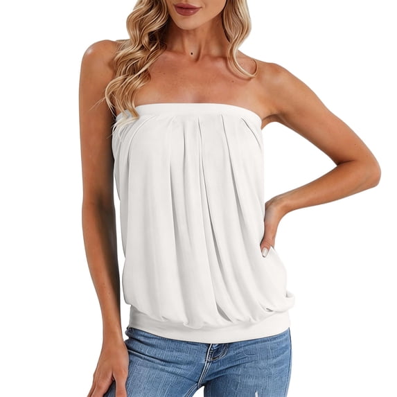 DHFJKG Tank Tops For Women Strapless Tube Top Solid Color Loose Fit Summer Basic Cami T-Shirts Going Out Clothes