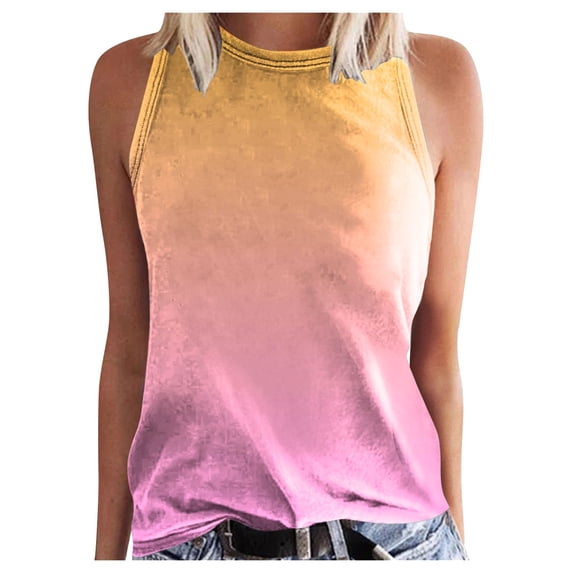 DHFJKG Tank Tops Women Crewneck Sleeveless Gradient Summer Casual Loose Fit Basic Beach T Shirts Soft Daily Wear Stylish Top
