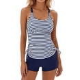 thumbnail image 1 of DHFJKG Tankini Swimsuit For Women Tummy Control Two Piece Bathing Suit Drawstring Swimwear Striped Tank Top With Shorts Vacation Beachwear, 1 of 5