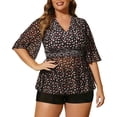 thumbnail image 1 of DHFJKG Tankini Swimsuits For Women Plus Size Floral Flowy Tankini Tops With Shorts Swimwear Two Piece Bathing Suits Short Sleeve V Neck Stylish Beachwear, 1 of 4