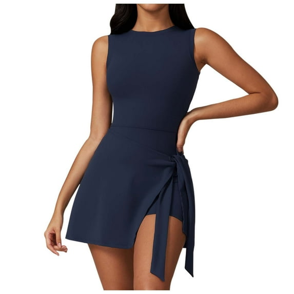 DHFJKG Tennis Dresses For Women Athletic Dress With Built In Shorts Sleeveless Casual Fitness Mini Dress Gym Sportswear Stylish Dresses