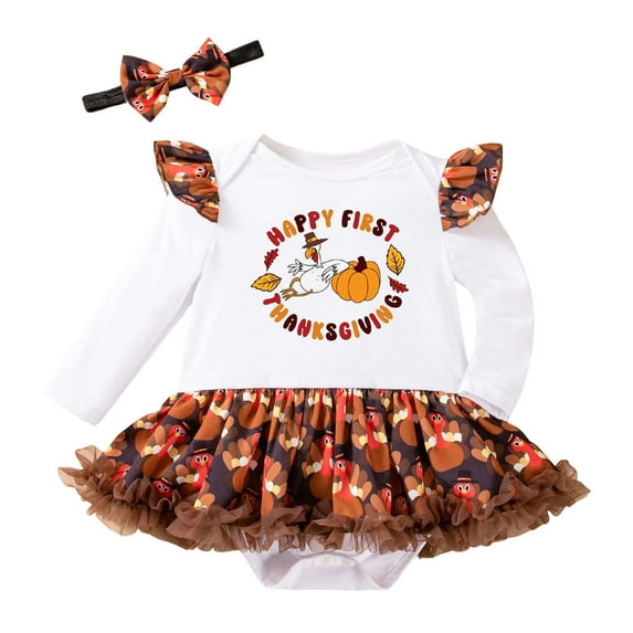 DHFJKG Thanksgiving Baby Girls Bodysuits Long Sleeve Turkey Printed Onesie With Hair Toddler Onesies Girls Button 3-6 Months