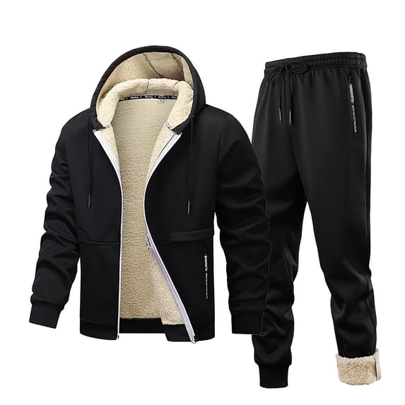 DHFJKG Thermal 2 Piece Sweatsuit For Men Thick Fuzzy Lining Zip Up Hoodies And Ankle-Tied Pants Joggers Winter Warmth Casual Versatile Outfit
