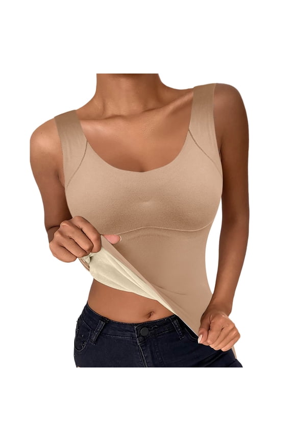 Thermal Tank Tops Womens Warm Lining Scoop Neck Sleeveless Camisole Warm Base Layer For Cold Weather Winter Soft Jumper Tops
