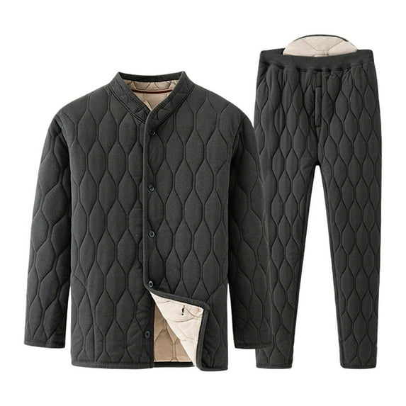 DHFJKG Thermal Undershirts For Men 2 Piece Set Padded High Neck Jacket And Slim Fit Pants Loungewear Winter Gear Cozy Outfit