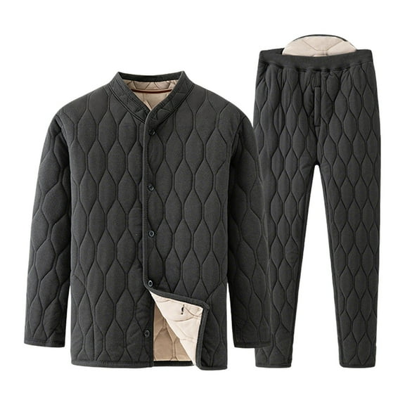 DHFJKG Thermal Undershirts For Men 2 Piece Set Padded High Neck Jacket And Slim Fit Pants Loungewear Winter Gear Cozy Outfit