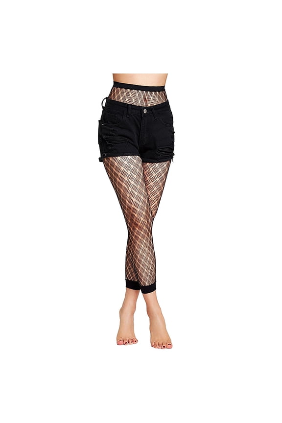 Tights For Women Fishnet Footless Pantyhose Sexy Hallow Out High Waist Ankle Length Leggings