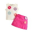 thumbnail image 1 of DHFJKG Toddler Baby Girl Outfits Sleeveless Ruffle T Shirt Tops Floral Pearls Appliques Skorts 2 Piece Versatile Outfit, 1 of 4
