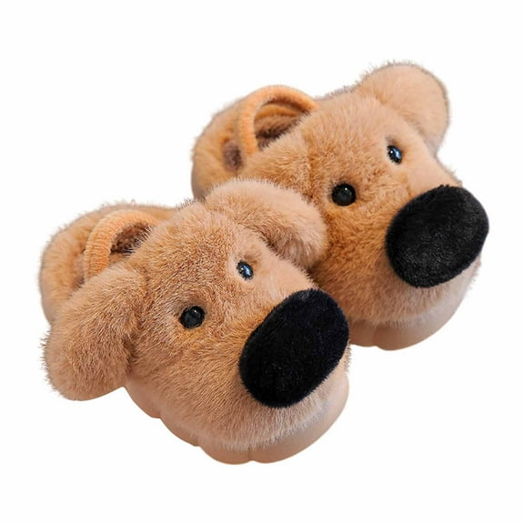 DHFJKG Toddler Baby Winter Fuzzy Slippers With Anti-Slip Strap Warm Cute Cartoon Character Critter Flat Bottom Rubber Sole Lovely House Slippers