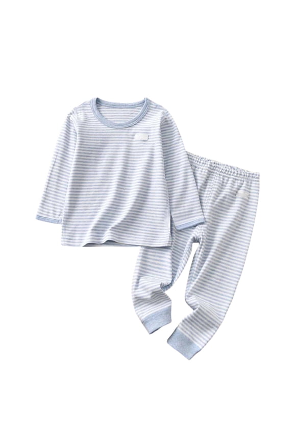 Toddler Boy Girl Fall Winter Thermal Outfits Striped Long Sleeve Tops Elastic Waist Pants Insulated 2 Piece Sets For Home Relaxation Cozy Outfit