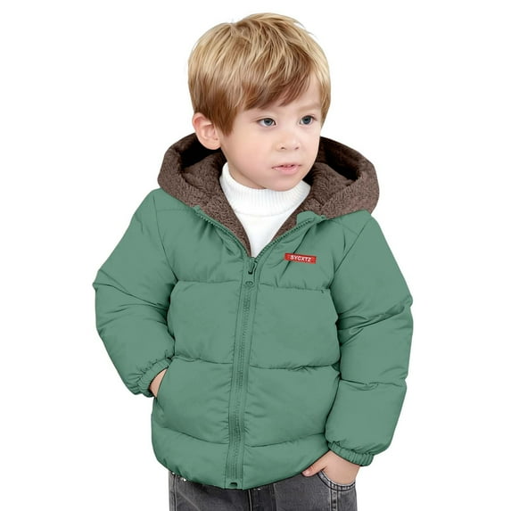 DHFJKG Toddler Boy Girl Winter Quilted Padded Coat With Thick Fuzzy Lining Reversible Wear Ears Hooded Pockets Zipper Jacket Outerwear For Kids Child Leisure Outwear
