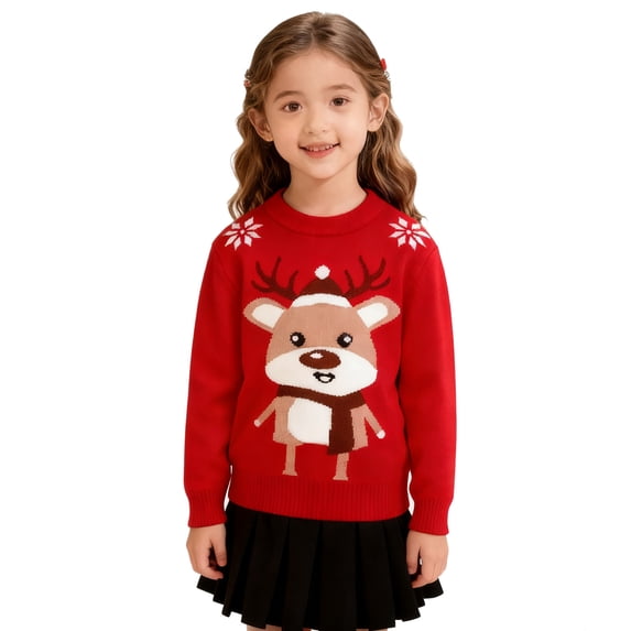 DHFJKG Toddler Boys Girls Christmas Sweater Cartoon Reindeer Warm Knitted Sweater Long Sleeve Crewneck Knitwear Comfort Tops