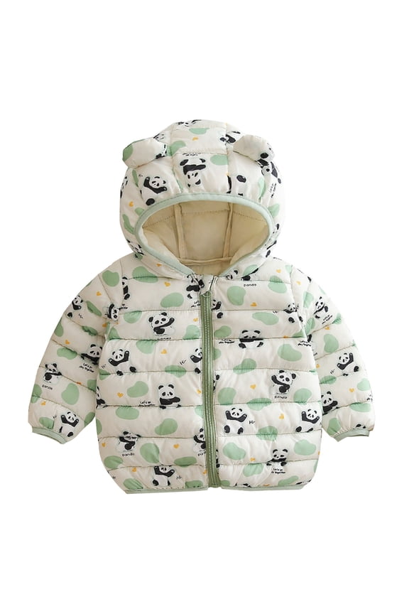 Toddler Boys Girls Quilted Padded Coat Zip Up Hoodies Cute Panda Printed With Ears Hood Thicken Warm Long Sleeve Puffer Jacket Lightweight Cozy Outerwear