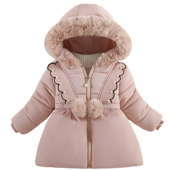 DHFJKG Toddler Girls Cute Winter Puffer Coats Waterproof Windbreak Full Zip Up Hoodies Jackets Long Sleeve Fuzzy Trim Hooded Overcoat Cozy Outerwear