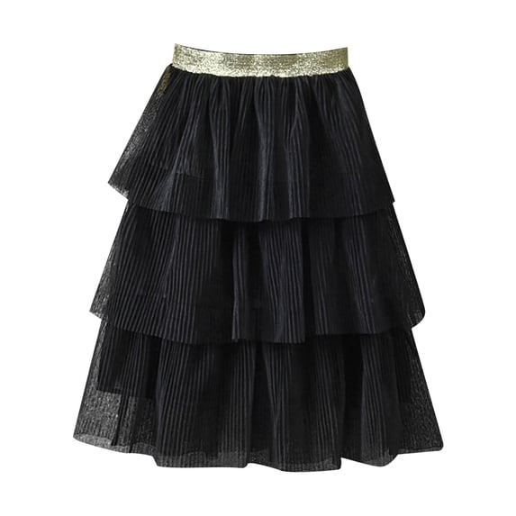 DHFJKG Toddler Girls Layered Tiered Skirt Plain Mesh Pleated Skirt Party Dance A-Line Elastic Waist Mediun Length Soft Skirt