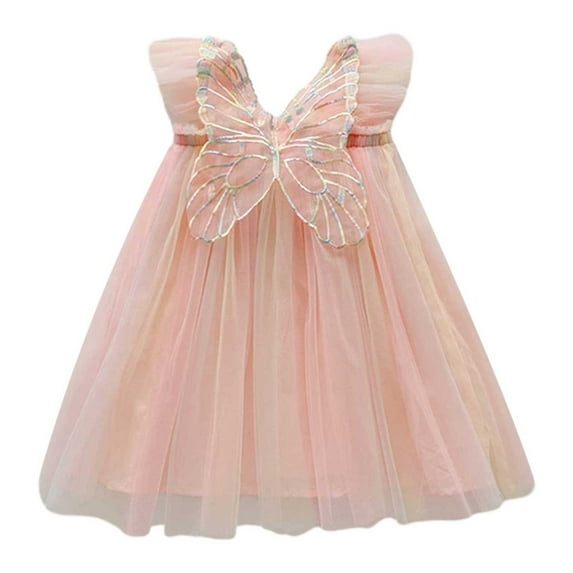 DHFJKG Toddler Girls Mesh Princess Ball Gown Mini Dress Suspenders Butterfly Appliques Sleeveless Dress Party Clothes Lovely Dresses