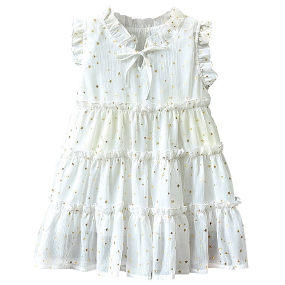 DHFJKG Toddler Girls Shiny Dress Sleeveless Star Sequins Ruffles Tiered Mini Dress Dance Party Stylish Dresses