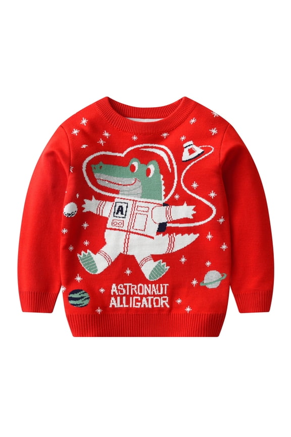 Toddler Kids Boys Christmas Sweater Cartoon Dinosaur Knitted Long Sleeve Winter Pullover Leisure Tops