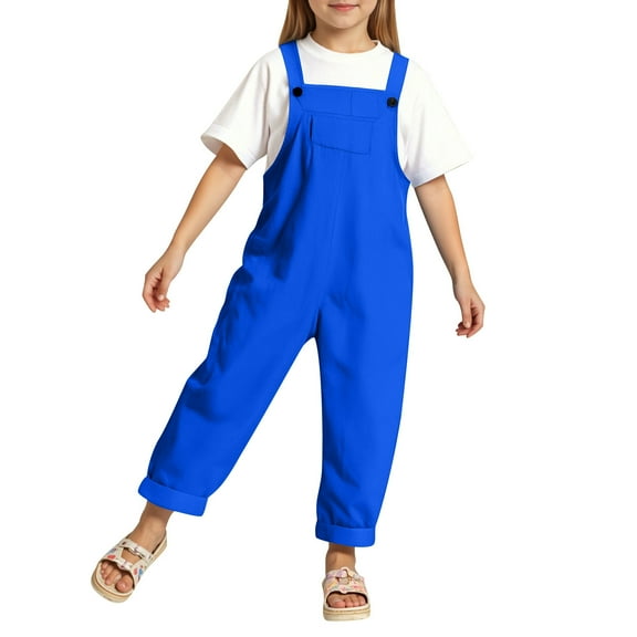 DHFJKG Toddler Kids Overalls Unisex Girl Boy Solid Color Long Trousers For 3-14 Years Soft Bib Overall
