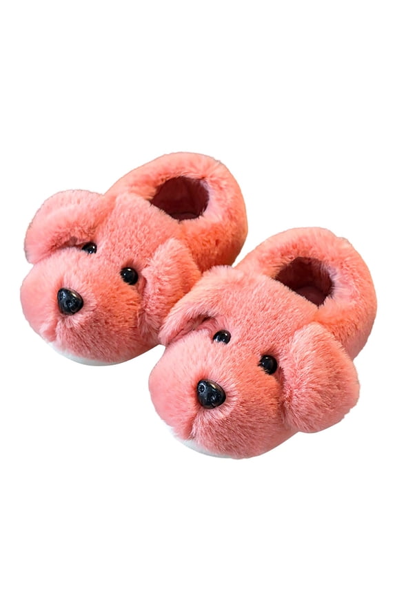 Toddler Kids Winter Fuzzy Closed-Back Slippers Cute Dog Shape Warm Cartoon Character Critter Cozy House Slippers