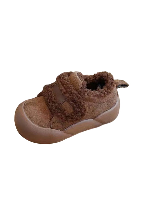Toddler Little Big Kids Winter Shoes Fuzzy Lining Hook And Loop Flat Bottom Shoes Boys Girls Comfort Shoes