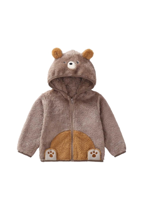 Toddler Teddy Jackets Zip Up Hoodies Windproof Hooded Cute Animals Fuzzy Warm Coat With Ears For Kids Boys Girls 1-5 Years Comfort Outerwear