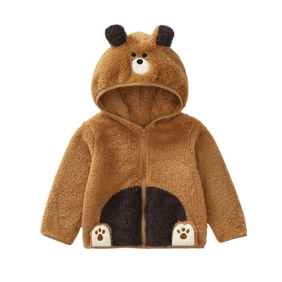 DHFJKG Toddler Teddy Jackets Zip Up Hoodies Windproof Hooded Cute Animals Fuzzy Warm Coat With Ears For Kids Boys Girls 1-5 Years Lovely Outerwear