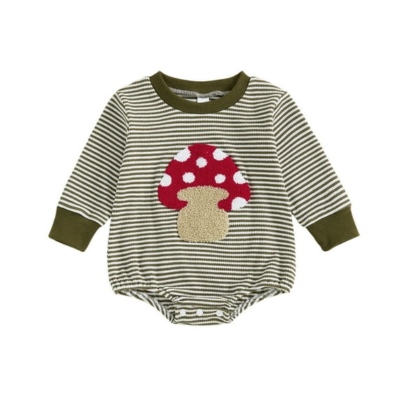 DHFJKG Toddlers Boys Girls Bodysuit Cute Mushroom Embroidery Fashion Stripe Long Sleeve Onesie Baby Onesies Unisex Soft Romper