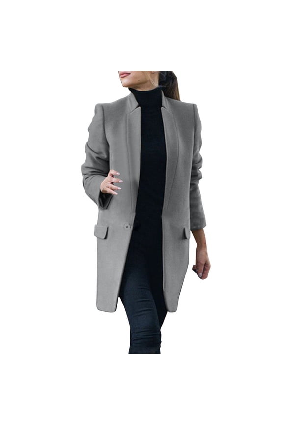Trench Coat For Women Long Sleeve One-Button Down Mediun Length Suit Jacket Solid Color Work Office Formal Wear Cozy Outerwear