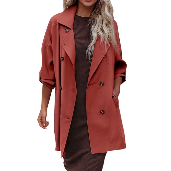 DHFJKG Trench Coat Women Classic Notched Lapel Loose Fit Mediun Length Overcoat With Pockets Office Lady Business Casual Wear Stylish Outerwear